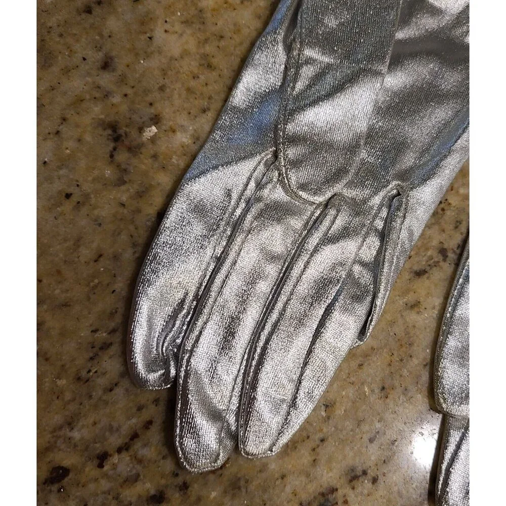 New! Vintage Size M 7 Metallic Silver Stretch Nylon Formal 8